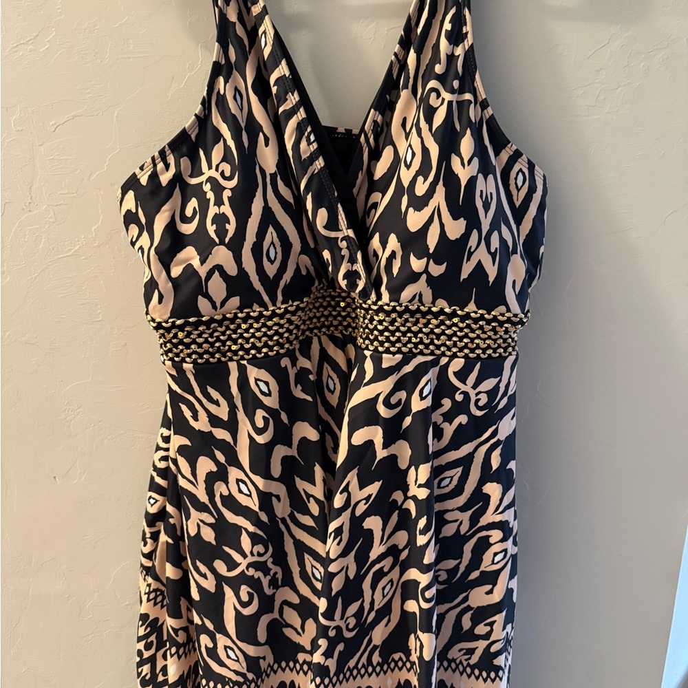 Black and Cream Patterned Halter Dress